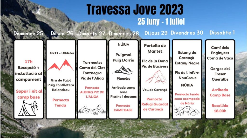 Calendari travessa jove 2023 NaturActiva natur activa. Travessa de muntanya per a joves